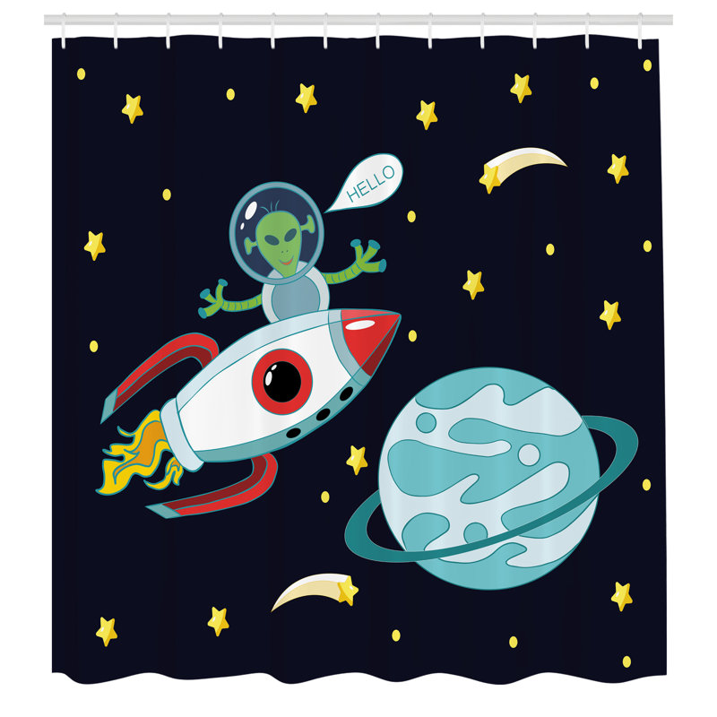 East Urban Home Alien Shower Curtain Extraterrestrial Being Hello Multicolor, 70" H x 69" W