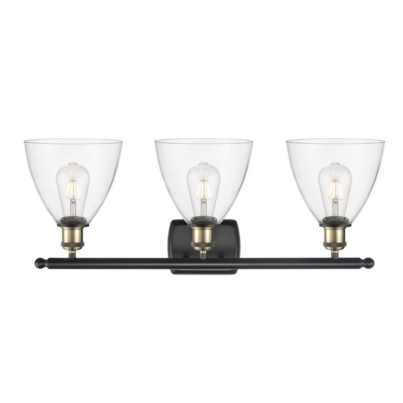 Éclairage pour meuble-lavabo 3 lumières Shauna, Incandescente, Transparent, Laiton antique noir