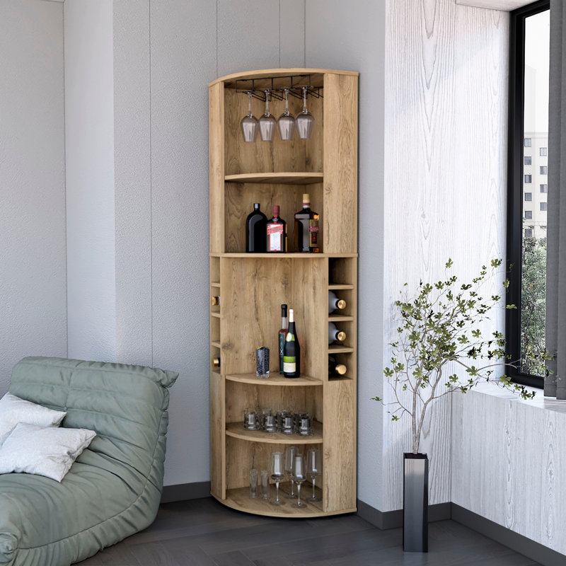 Alcester 5 Corner Cabinet - Living Room Enhancement Wood Material, 95.2 Lbs Heavy Bar Storage Enhance Decor Wood, 8 Wine Bottle Holders
