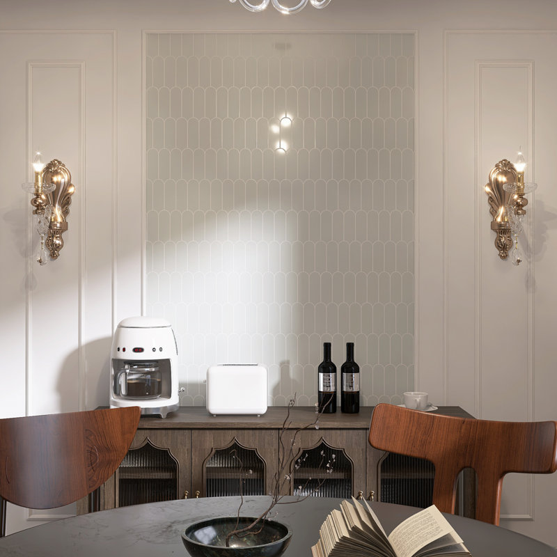 Moonlit Arches 10.4 In. X 9.77 In. Picket Polished Marble Mosaic Tile, Crystal White