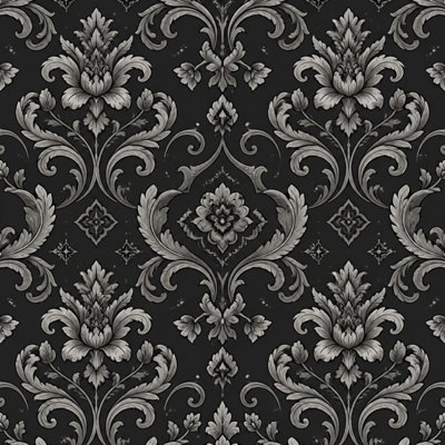 Papier peint auto-adhésif à motif de damas noir et noir à motif floral damassé noir et blanc