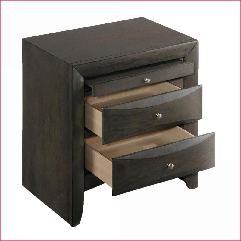 Table de chevet 2 tiroirs en chêne avec plateau supérieur pour le rangement dans la chambre à coucher, Beige