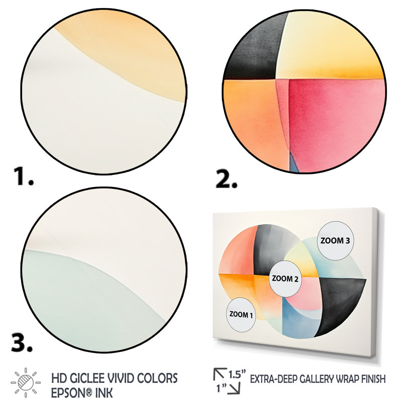Motif géométrique de couleurs douces II - art mural géométrique, Cadre flottant noir, H 24 po x l 32 po x P 1 po