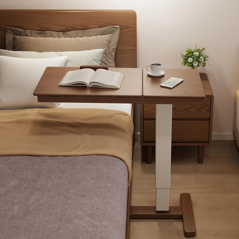 Table de chevet en bois massif avec roulettes