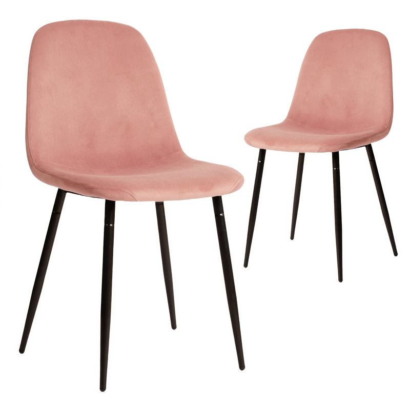 Chaises modernes en velours avec pieds en métal, ensemble de 2, rose