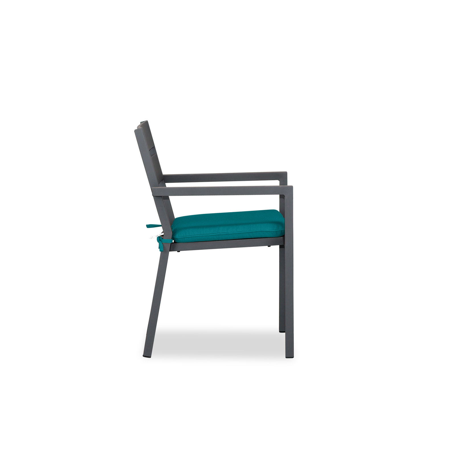 Vivant Aluminum Outdoor Dining Armchair with Cushion, Spectrum Peacock Sunbrella® Plainweave, Slate