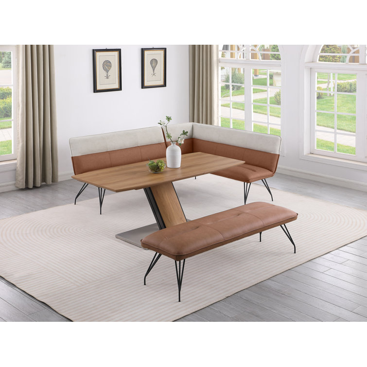 Rotteck Modern Wooden Dining Set w/ Extendable Table, Nook, and Bench