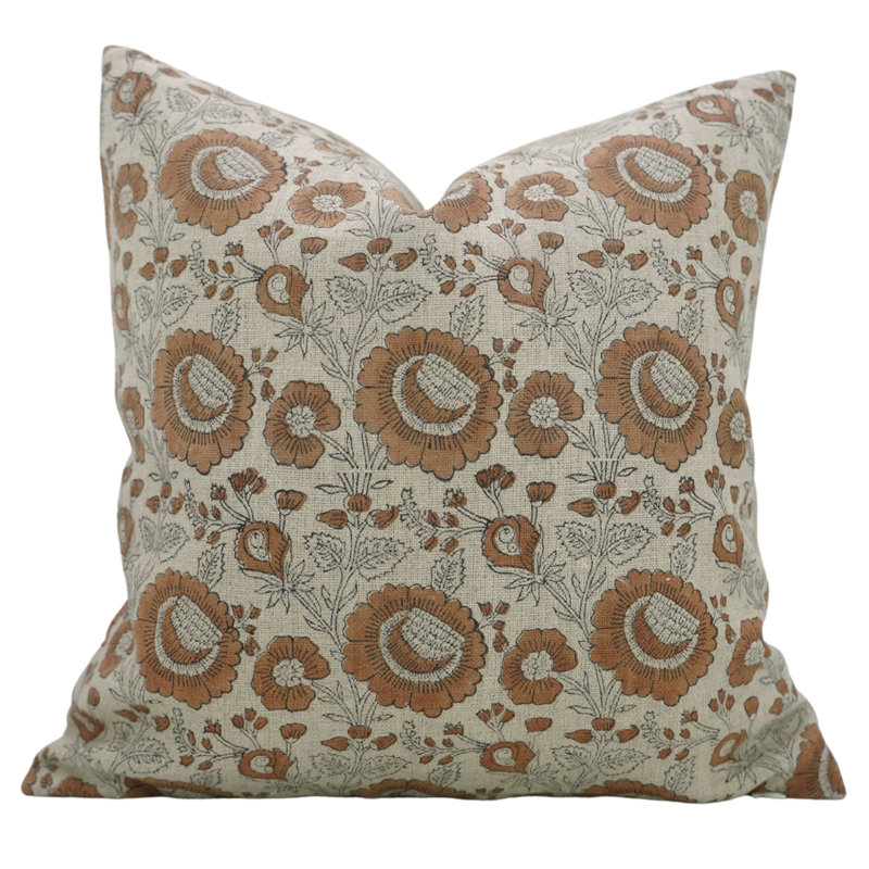 Coussin à motif de fleurs fabriqué à la main Fabividine, Imprimé bloc bleu / floral, Carré 16 po