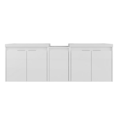 Meuble-lavabo de 60 po avec lavabo en résine, portes à fermeture en douceur et 1 armoire latérale, conception à fixation flottante, blanc brillant, contreplaqué (emballage KD) - 24 po x 2 + 12 po