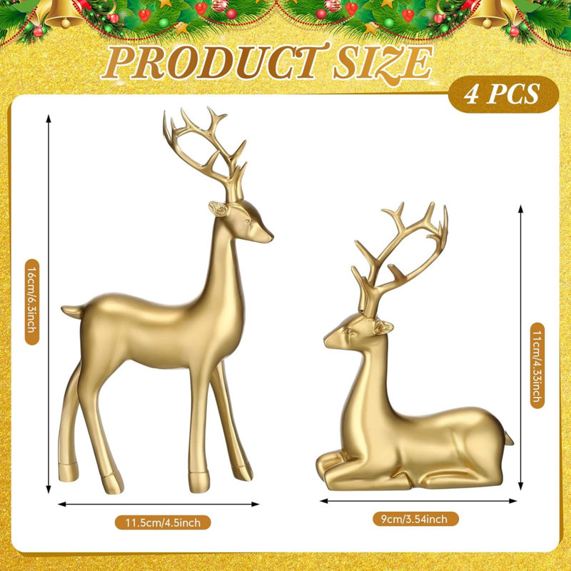 4 pièces de résine de Noël assis debout statue de cerf décorations de renne pour la maison intérieure décoration de Noël rustique statue de renne