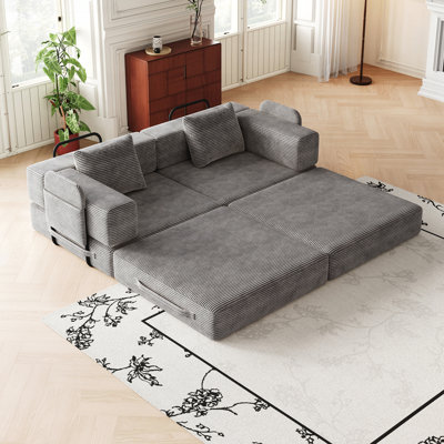 Canapé-lit convertible en chenille avec poches latérales Deux coussins et conception pliable pour les salons et les chambres