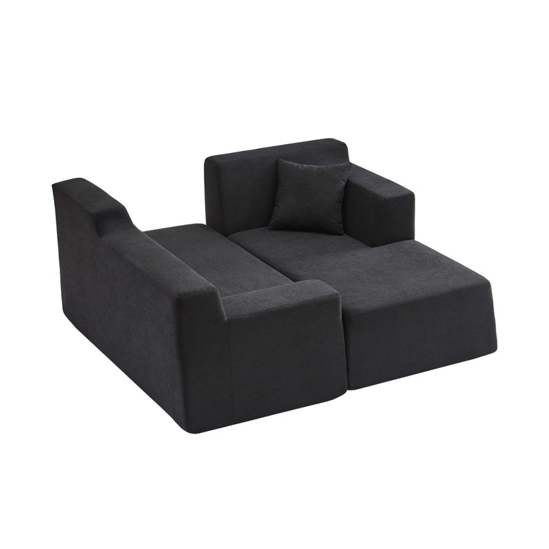 Modern minimalist L-shaped corduroy high back sofa, Black