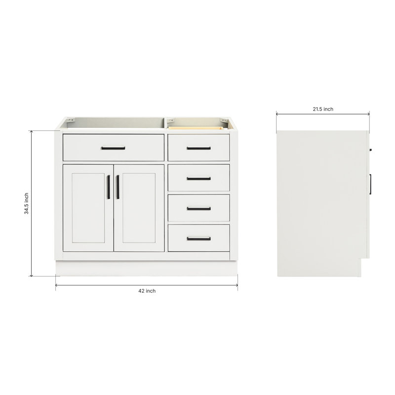 42" Single Bathroom Vanity Base only, Matte Black, White