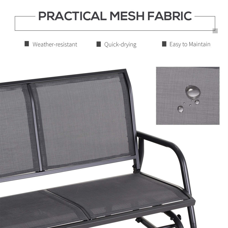 Gray Steel Frame 2-Person Outdoor Glider Bench with Cushions