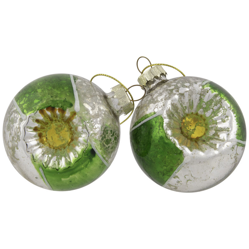 Ornements de Noël rétro en verre 9 carats à paillettes et miroir 9 carats 9 po