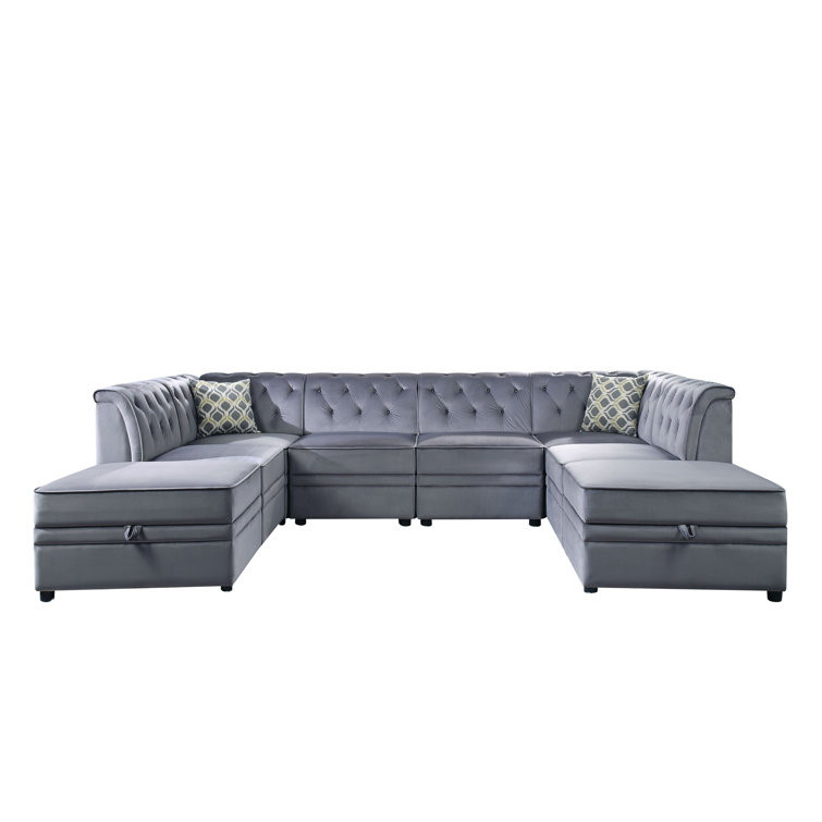 Pullin 34" Wide Velvet Modular - Wedge in Gray