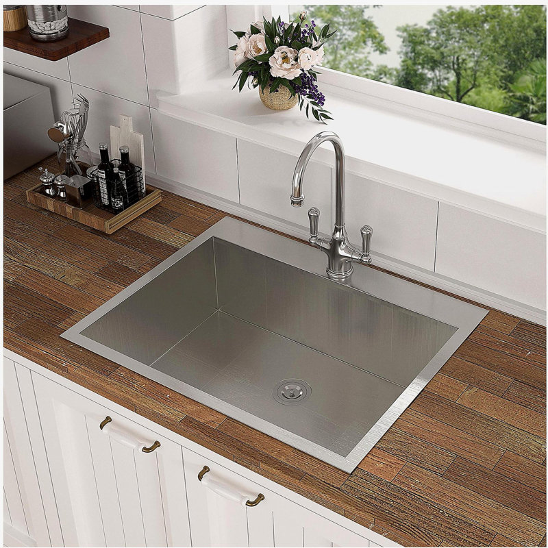 25x22x9 inch Kitchen Sink Drop In 16 Gauge Stainless Steel 25" Single Bowl Topmount Kitchen Sink Basin