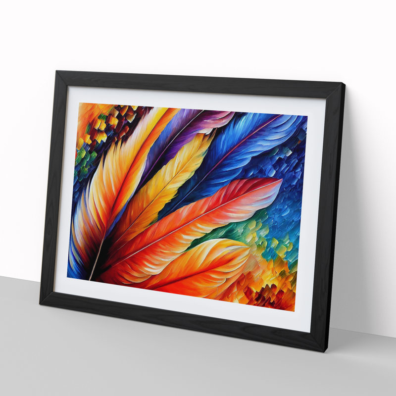 Bird Feather - Single Picture Frame Painting, Black Framed, 46cm H x 64cm W x 2cm D