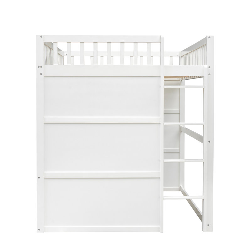 Lit mezzanine double avec bois de pin massif blanc et gris pour une structure durable et tendance