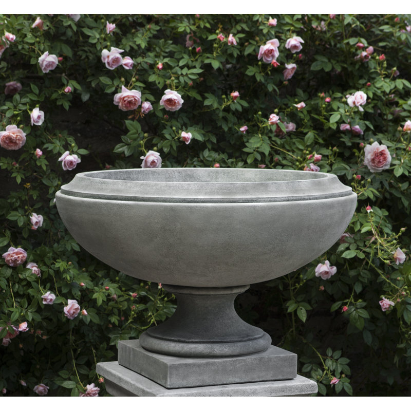 Jensen Cast Stone Urn Planter, Alpine Stone, 16" H x 23" W x 23" D