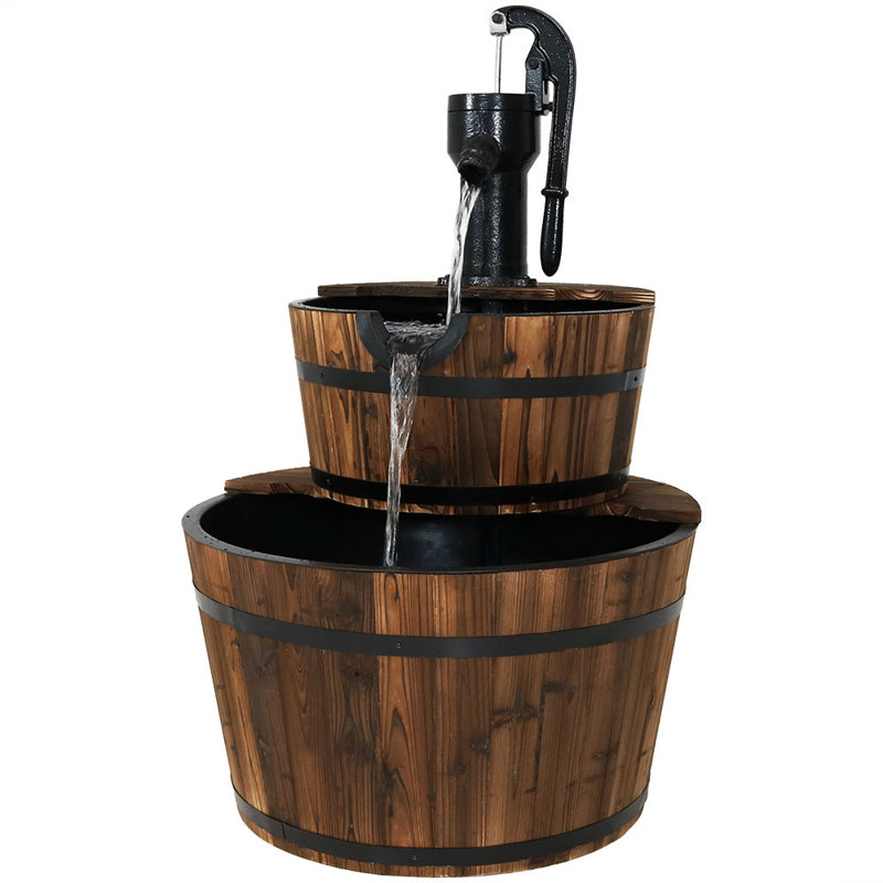 Fontaine d'extérieur brune à 2 niveaux avec pompe à main