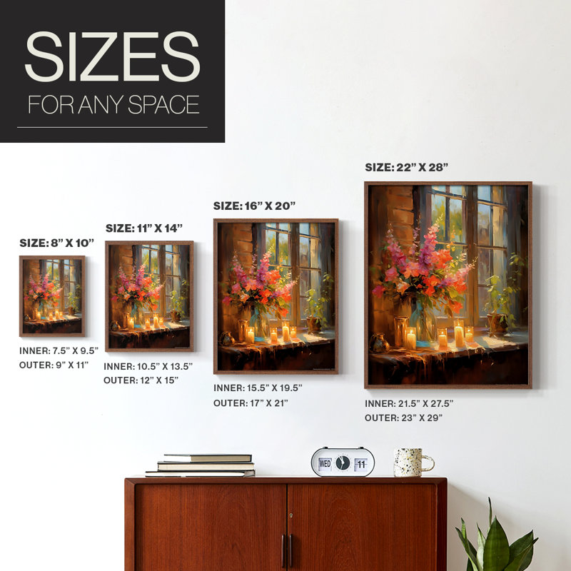 Reproduction encadrée FLORAL Series DCCLXV - bois massif, H 15 po x l 12 po, Noyer