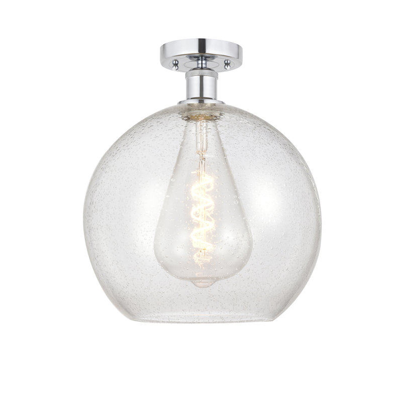 Plafonnier semi-encastré 1 lumière, H 13,75 po x l 11,75 po x P 11,75 po, Chrome poli, Bullé