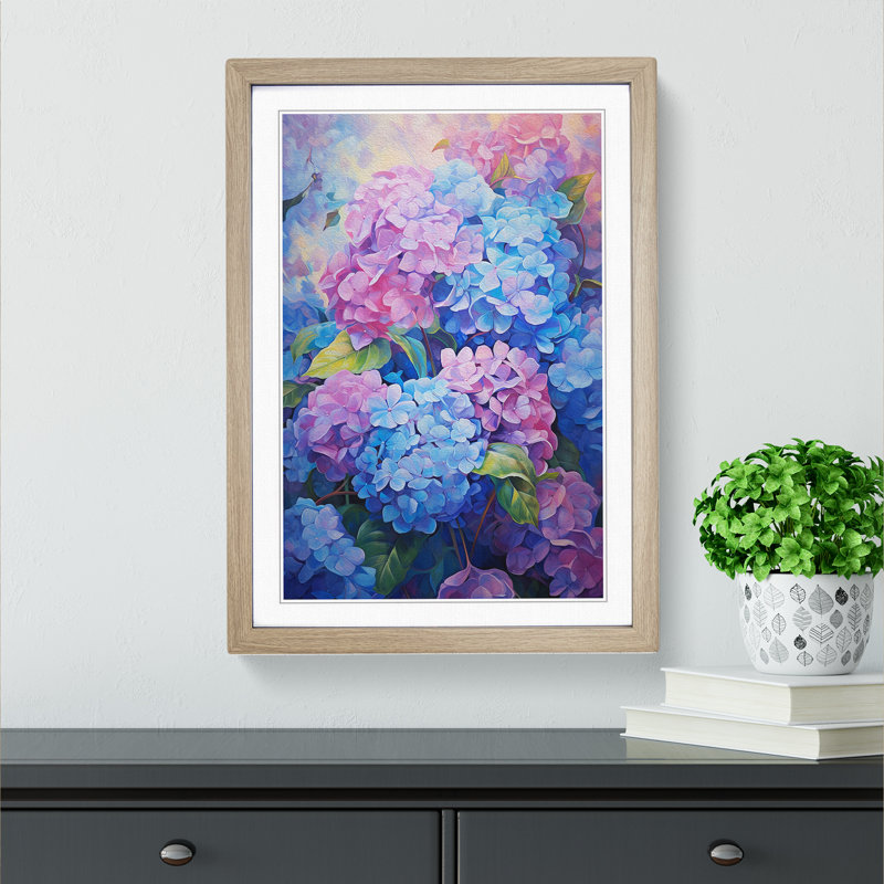 Hydrangea Impressionism - Framed Print, 64cm H x 46cm W x 2cm D, Oak Framed