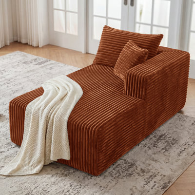 Modular Chaise Lounge Chair, Compression Roll-Pack, No Assembly Required, Flannel Upholstered with Pocket Springs for Living Room, Orange