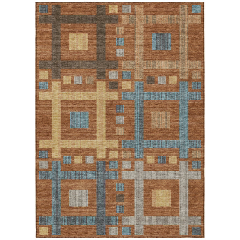 Machine Washable Indoor/Outdoor Chantille ACN2708 Geometric Rug, 8' x 10', Paprika