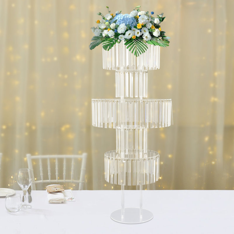 2 pièces 5 niveaux de décoration de mariage en cristal de luxe en métal doré moderne, Round Base