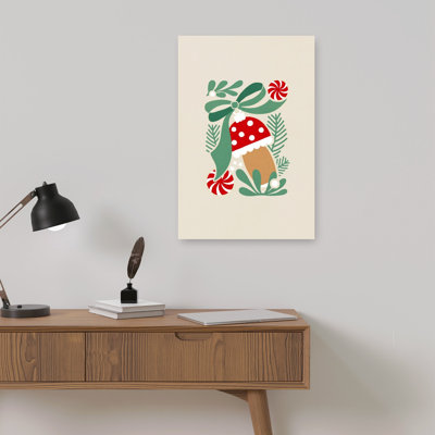 «Whimsical Christmas Mushroom Whimsical Abstract Contemporary Winter Winter Landscape», reproduction d'art mural