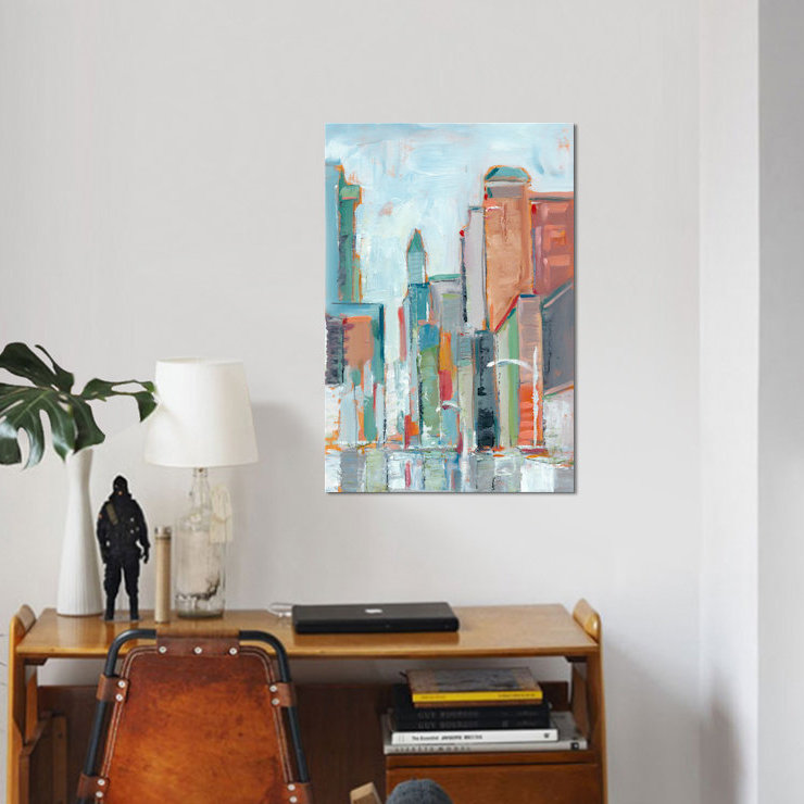 « centre-ville », reproduction sur toile, H 12 po x l 8 po x P 0,75 po, Toile tendue, Pas de tapis