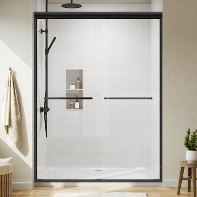 Porte de douche coulissante double encadrée de 50 à 54 po x 72 po avec verre trempé de 1/4 po (6 mm)