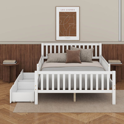  Lit plateforme en bois avec garde-corps et 2 tiroirs