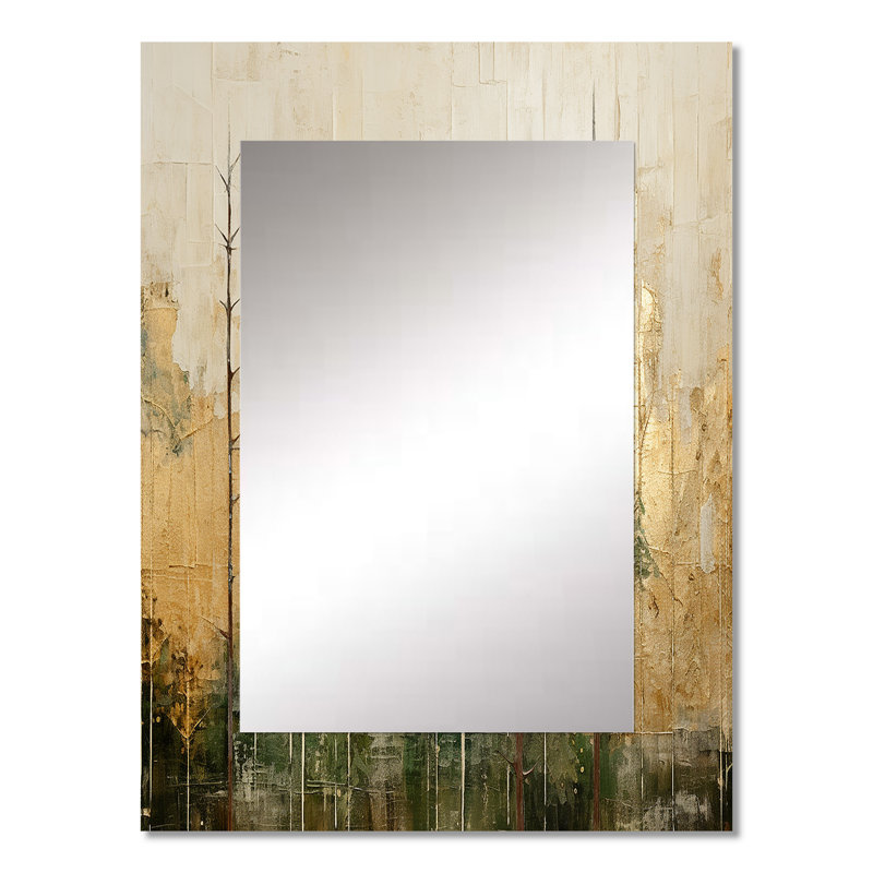Minimalism Beige And Gold Forest I - Forest Large Wall Mirror, Traditional Unique Mirror, Printed Metal Art, 32" x 24"