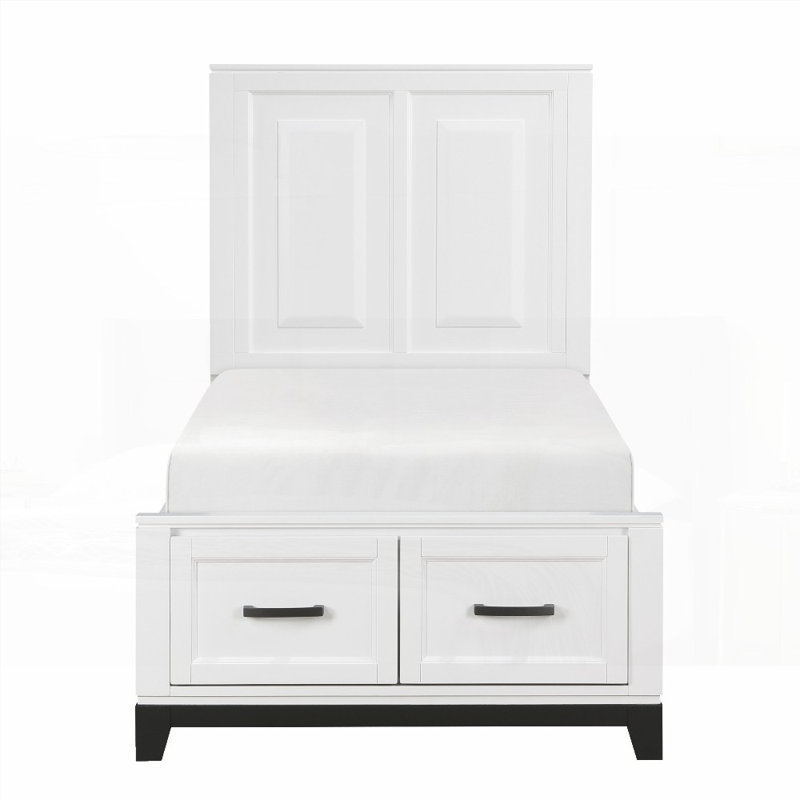 Lit plateforme simple en bois avec rangement - Finition blanche & amp; Aucun sommier tapissier requis