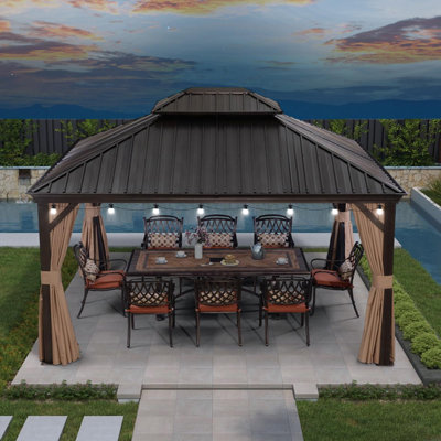 PURPLE LEAF 12' x 14' Aluminium Hardtop Gazebo with 48 Ft String Lights