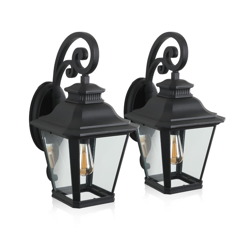 14" Outdoor Wall Lanterns 2-Pack, Black Waterproof Wall Sconce with Clear Glass Panels, Vintage Exterior Light Fixture for Porch, Patio, Garden, and Doorway (Bulb Not Included)