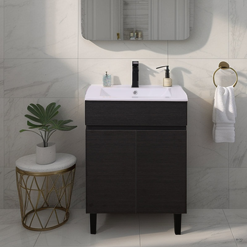 Meuble-lavabo simple 24 po avec lavabo en céramique, Noir, noir, noir, noir