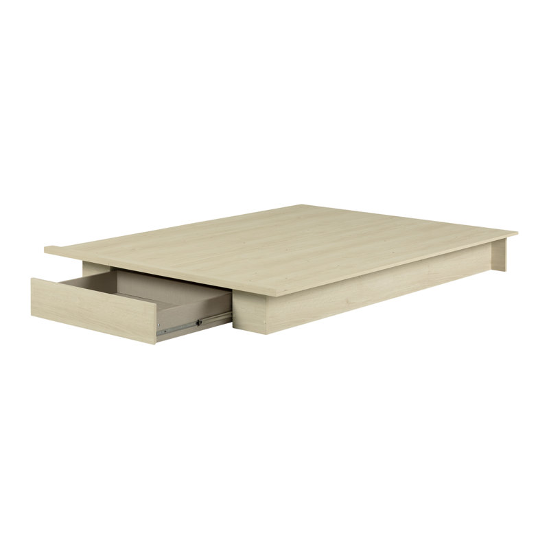 Bleached Oak Full Size Platform Bed with Drawer