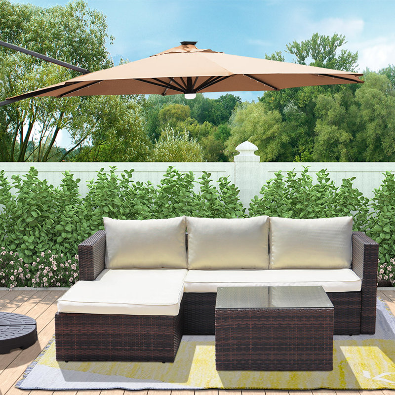 Aigar 3 - Person Patio Conversation Set with Cushions, Brown