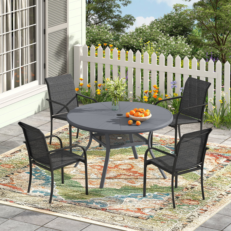 4-Person Outdoor Aluminum Patio Dining Set, Gray