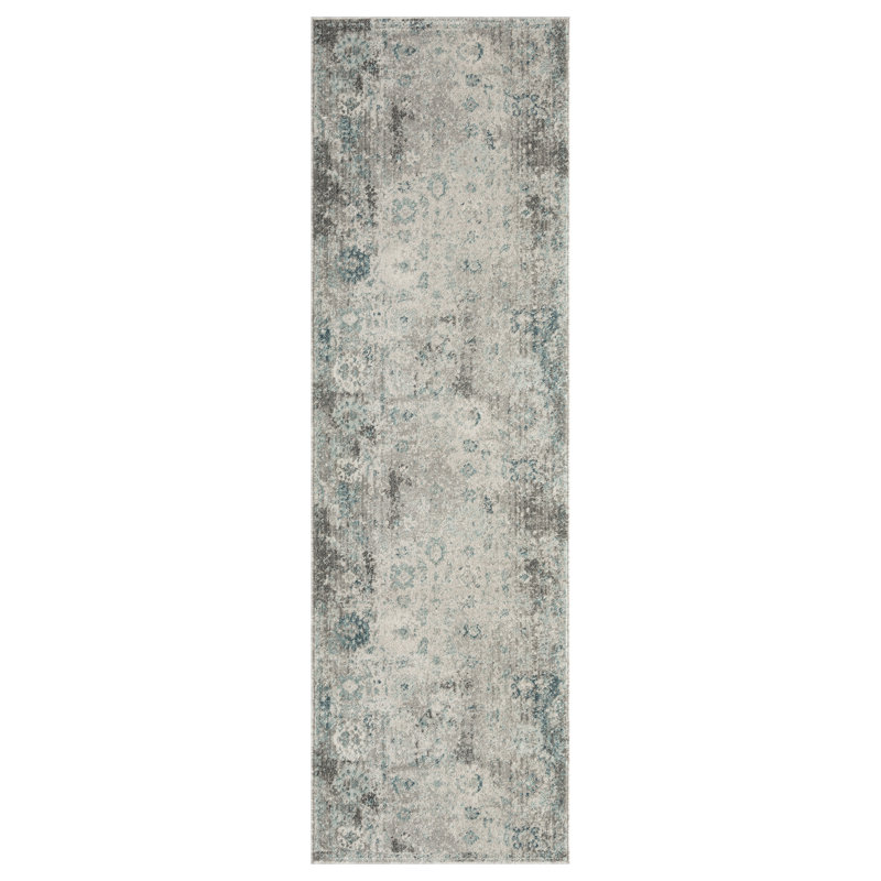 Tedford Abstract Area Rug in Ivory/Blue, Runner 2'6" x 10'