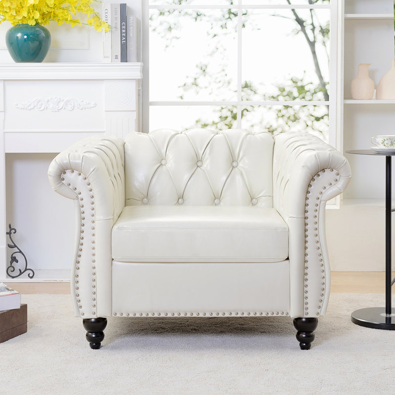 Sofa 1 place pour salon, Blanc, Blanc, Noir