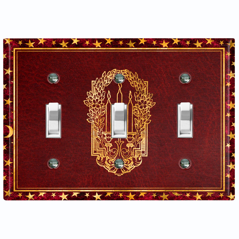 Metal Light Switch Plate Outlet Cover (Maroon Elegant Candles Wreath Night Star Red Trim - Single Toggle), Maroon