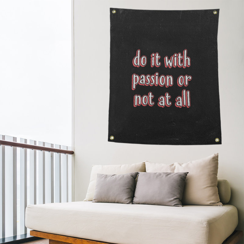 Tapisserie tableau noir en polyester citation passion, H 59 pi x l 50 po, Rouge