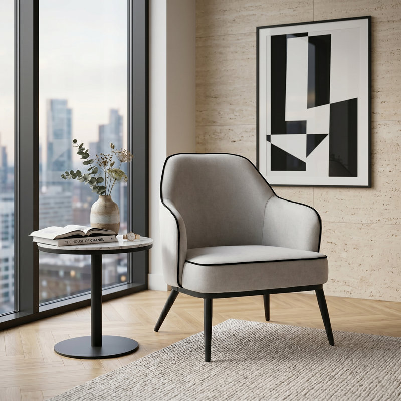 Karoll Linen-style Woven Fabric Occasional Chair, Light Grey