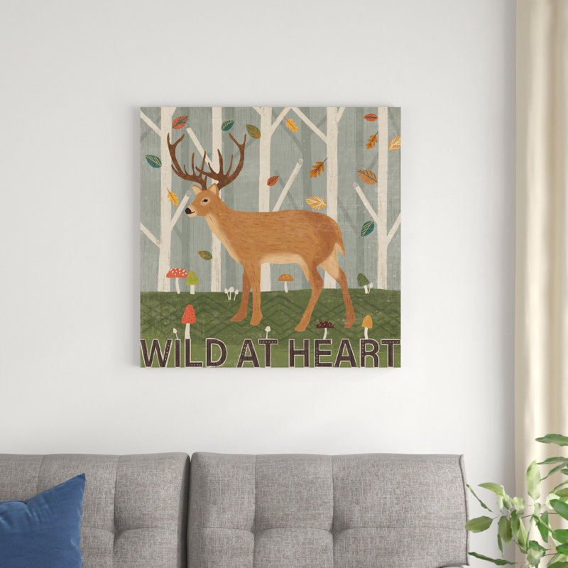 «Woodland Joy V» par Véronique Charron, reproduction sur toile tendue, H 30 po x l 30 po, Cadre simple blanc, Non