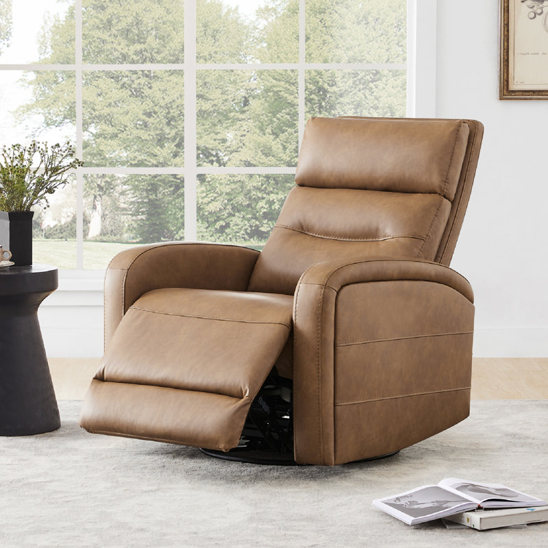 Fauteuil inclinable standard berçant à bouton-poussoir de 33,3 po de largeur Nylie, Moteur unique, Brun selle
